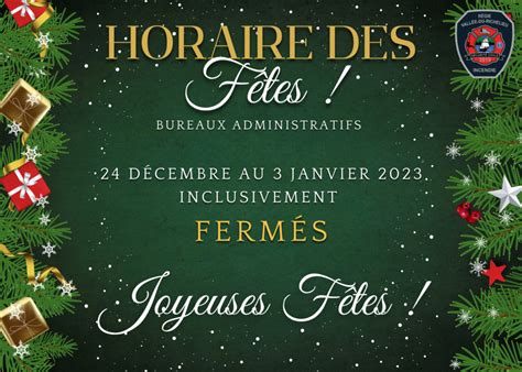 Horaire des fêtes 2022 RISIVR Régie intermunicipale de sécurité