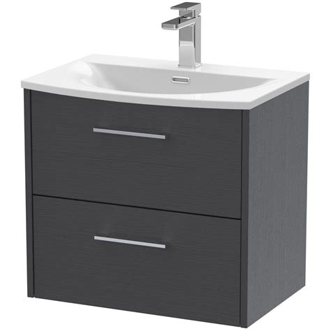 Hudson Reed Juno Graphite Grey 600mm Wall Hung 2 Drawer Vanity Unit And Basin 4