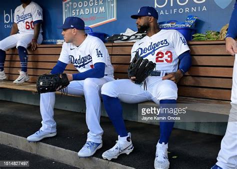 Freddie Freeman And Jason Heyward Of The Los Angeles Dodgers Sit In