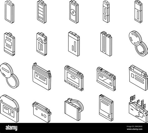 Battery Power Energy Electric Car Isometric Icons Set Vector Stock