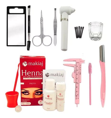 Kit Profissional Henna Makiaj Navalha Pincel Paquimetro Cor Preto