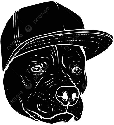 Capwearing Pit Bull Breeds Head Depicted In Black And White Vector