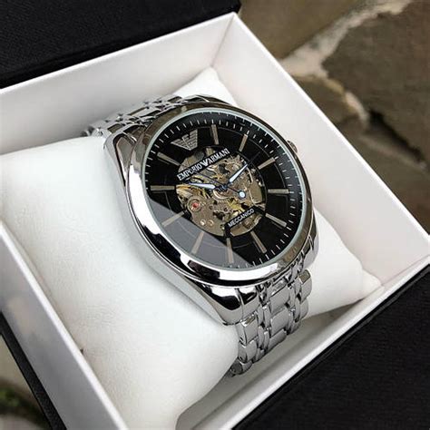 Мужские серебряные механические наручные часы Emporio Armani / Армани ...