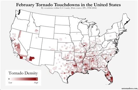 February Tornado Touchdown Conus County Ustornadoes