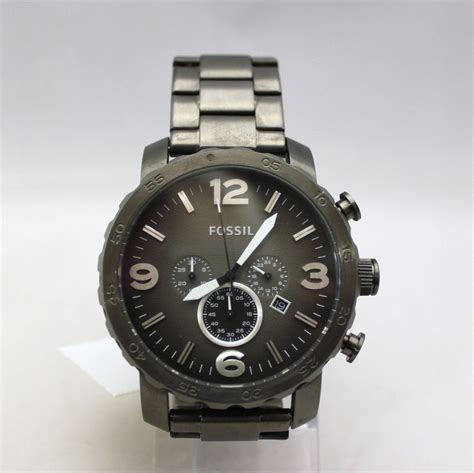 New Fossil Jr1437 Nate Chronograph Smoke Grey Stainless Steel Watch For Men Wristwatches