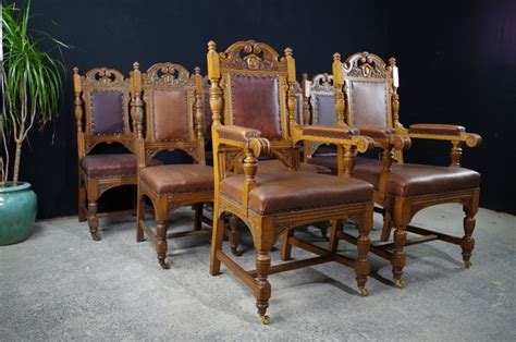 Antique Carved Oak Dining Chairs C1890 Painted Vintage Antique