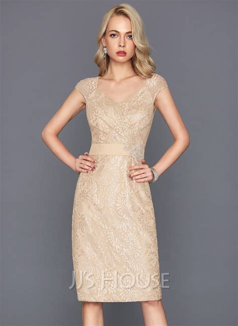 Sheathcolumn V Neck Knee Length Lace Cocktail Dress With Beading Sequins 016117265 Jjs House