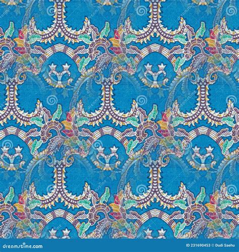 Abstract Symmetrical Pattern Of Indonesian Batik In Blue Batik Pattern