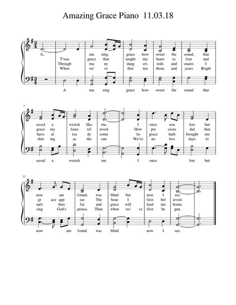 Amazing Grace Piano 110318 Sheet Music For Piano Solo