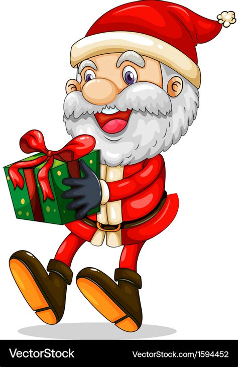 A Smiling Santa Holding Present For Christmas Vector Image