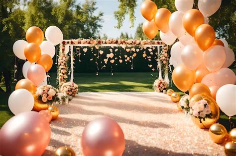 Premium Photo | A beautiful wedding with balloons and gold and white ...