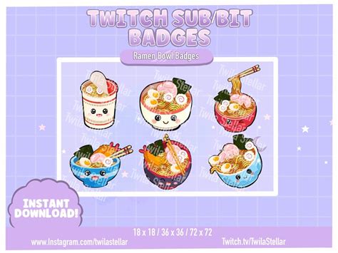 Kawaii Ramen Bowl Sub Bit Badges Cute Food Noodles Ramen Sub