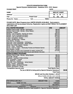 Fillable Online Athlete Registration Form Special Olympics Saskatchewan