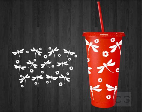 Dragonfly Flowers Wrap Svg For 24oz Venti Cold Cup Floral Etsy