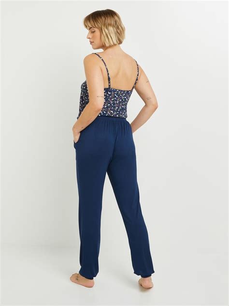 Pantalon De Pyjama Camille Rougegorge Lingerie Bleu Marine Kiabi