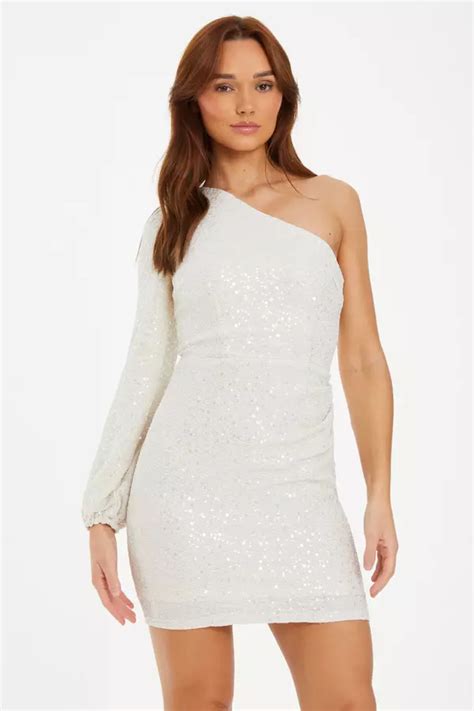 White Sequin One Shoulder Mini Dress Quiz Clothing