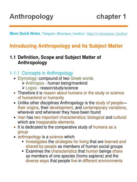 Anthropology Chapter 1: Introducing Anthropology and Its Subject Matter ...