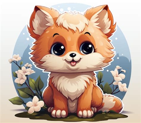 Premium Ai Image Cartoon Illustration Of A Cute Little Fox Sitting In The Grass Generative Ai