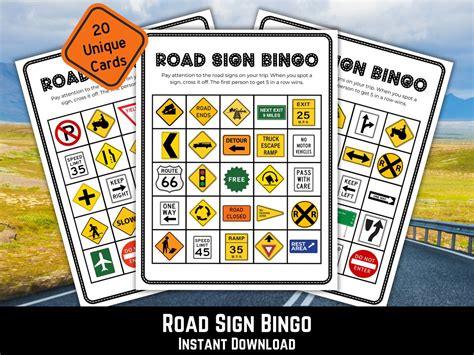 Road Sign Bingo Printable, Road Trip Bingo, Kids Road Trip Games ...