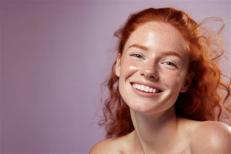 Premium Photo Beauty And Skincare Closeup Of Happy Redhead Woman With Pale Perfect Skin