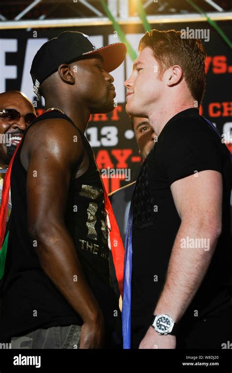 Boxers Floyd Mayweather Jr And Saul Canelo Alvarez Face Off At The