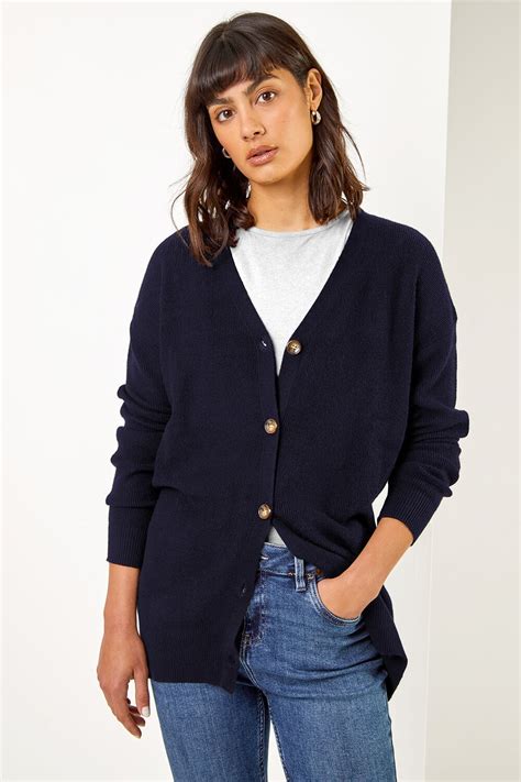 Navy Longline Buttoned Cardigan Roman Uk