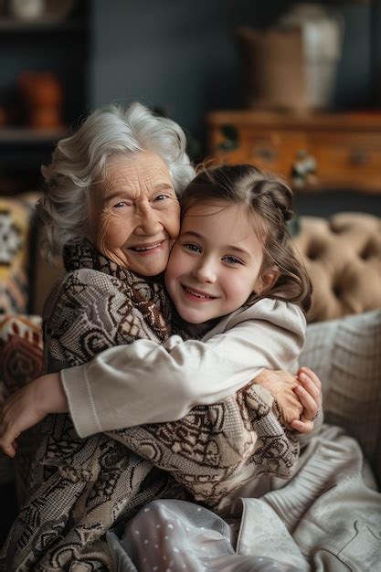 Granddaughter Hugs Grandmother Premium Ai Generated Image