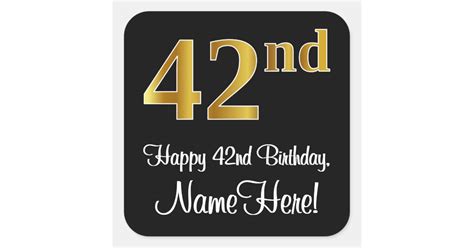 42nd Birthday Elegant Luxurious Faux Gold Look Square Sticker Zazzle