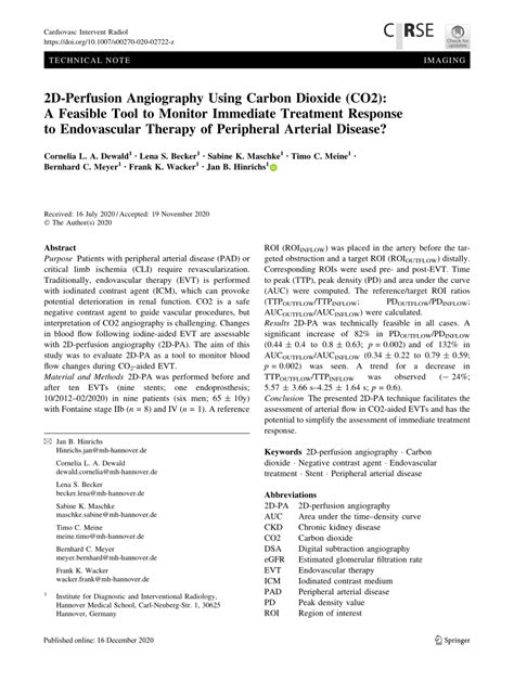 PDF 2D Perfusion Angiography Using Carbon Dioxide CO2 A Feasible