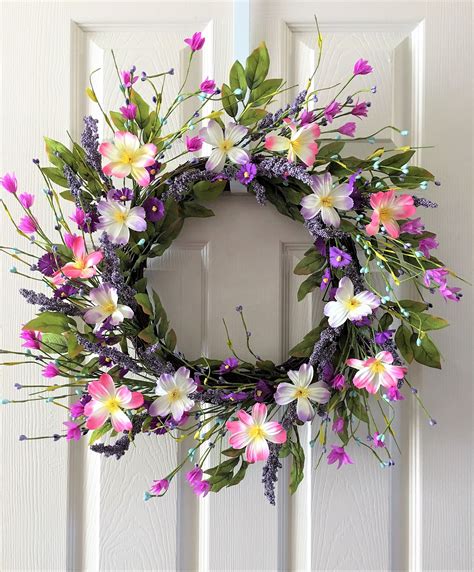 Spring Flowers Wreathfront Door Wreathsummer Floral Etsy Spring