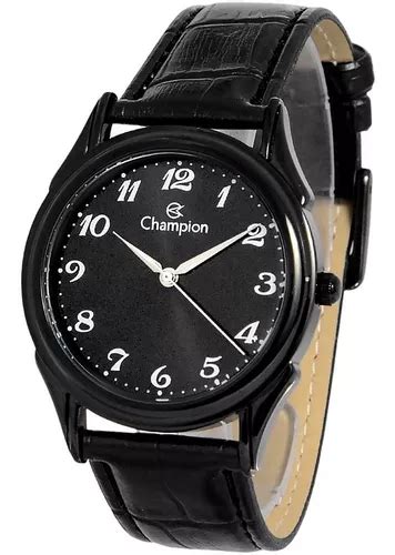 Rel Gio Champion Unissex Couro Preto Original Garantia Parcelamento