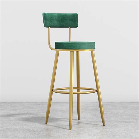 Modern Green Velvet Counter Height Bar Stool With Back Gold Metal