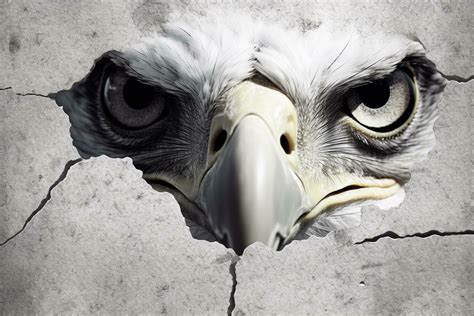 Eagle breaking through a cracked wall with a hole in it. Ai Generative