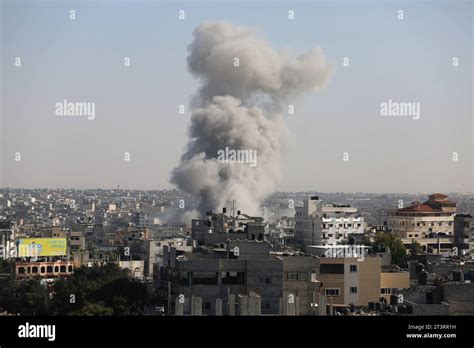 Gaza Th Oct Smoke Rises Following An Israeli Airstrike In The