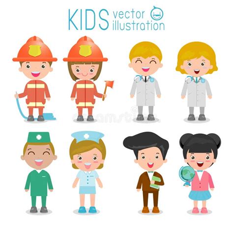 Professions For Kidsset Of Cute Professions For Kids Isolated On White