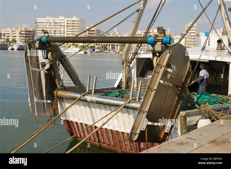 Rear Of A Commercial Fishing Trawler With Metal Stern Trawl Doors Santa