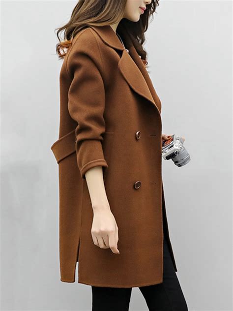 Brown Shawl Collar Long Slim Elegant Wool Coat Style V101609 Vedachic