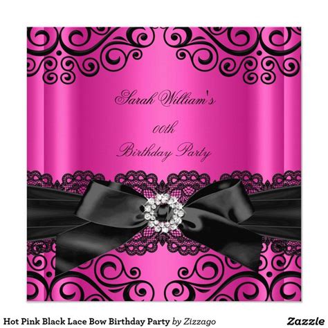 Hot Pink Black Lace Bow Birthday Party 5 25x5 25 Square Paper