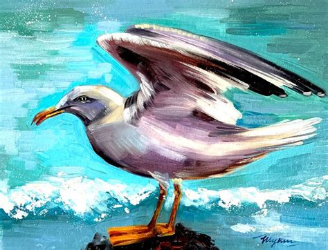 Seagull Painting Seagull Oil Painting Bird Original Art Seas Inspire