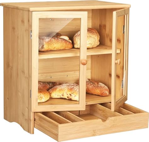 Hot Sale Kitchen Counter Extra Large Bamboo Bread Storage Box With Pull Out Drawer Eye Catching