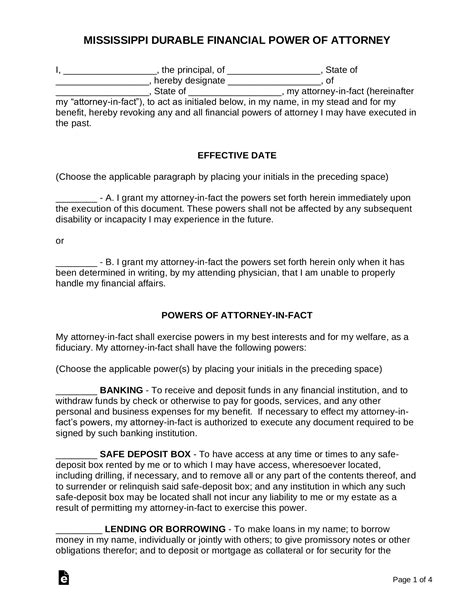 Free Mississippi Power Of Attorney Forms 10 Types Pdf Word Eforms