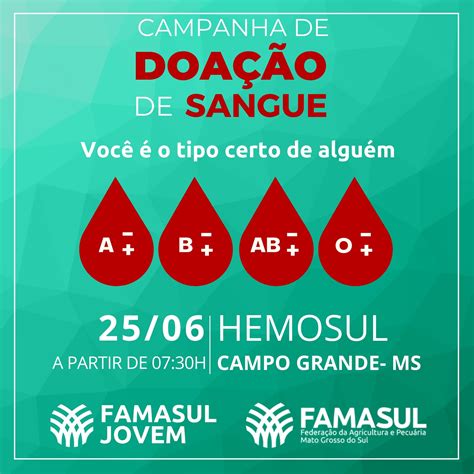 Sistema Famasul E Famasul Jovem Lan Am Campanha De Doa O De Sangue