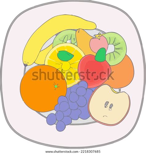 Delicious Fruit Plate Vector Illustration Drawing Stock Vector Royalty