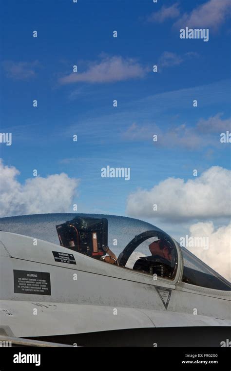 The cockpit of an F-18 fighter plane parked on the runway during the air show Stock Photo - Alamy