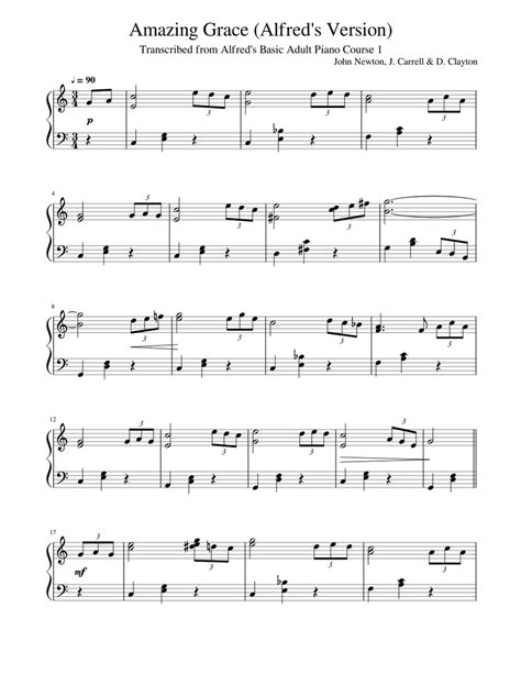 Amazing Grace Alfreds Version Sheet Music For Piano Solo