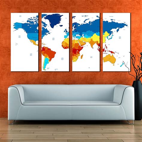 Abstract World Canvas Wall Art, World Map Digital Painting Digital Can ...