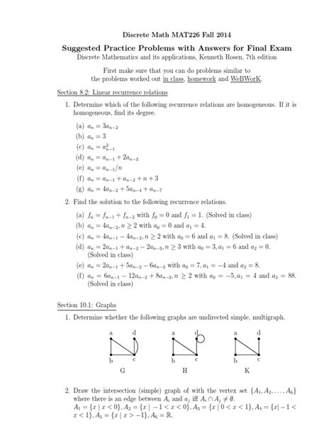 Discrete Math Suggested Practice Problems With Answer For Final Exam