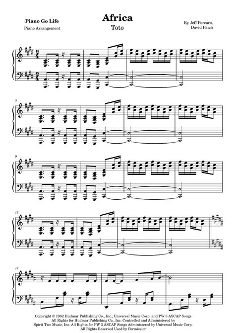 Africa Arr Piano Go Life By Toto Sheet Music For Piano Solo At Sheet