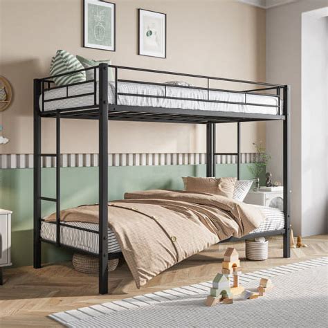 Axedgtu Metal Bunk Bed Full Over Full Bunk Bed Frame With Safety Guard Rails Heavy Duty Space