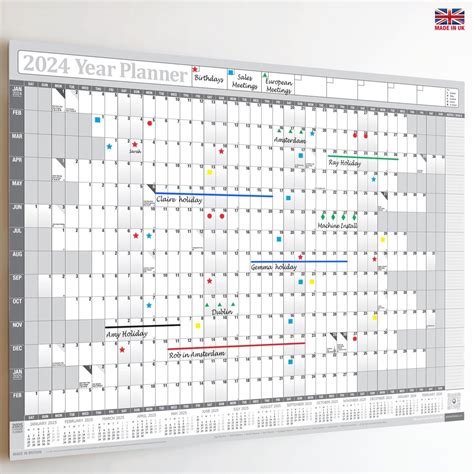 2024 Yearly Planner Annual Wall Chart Grelly Uk